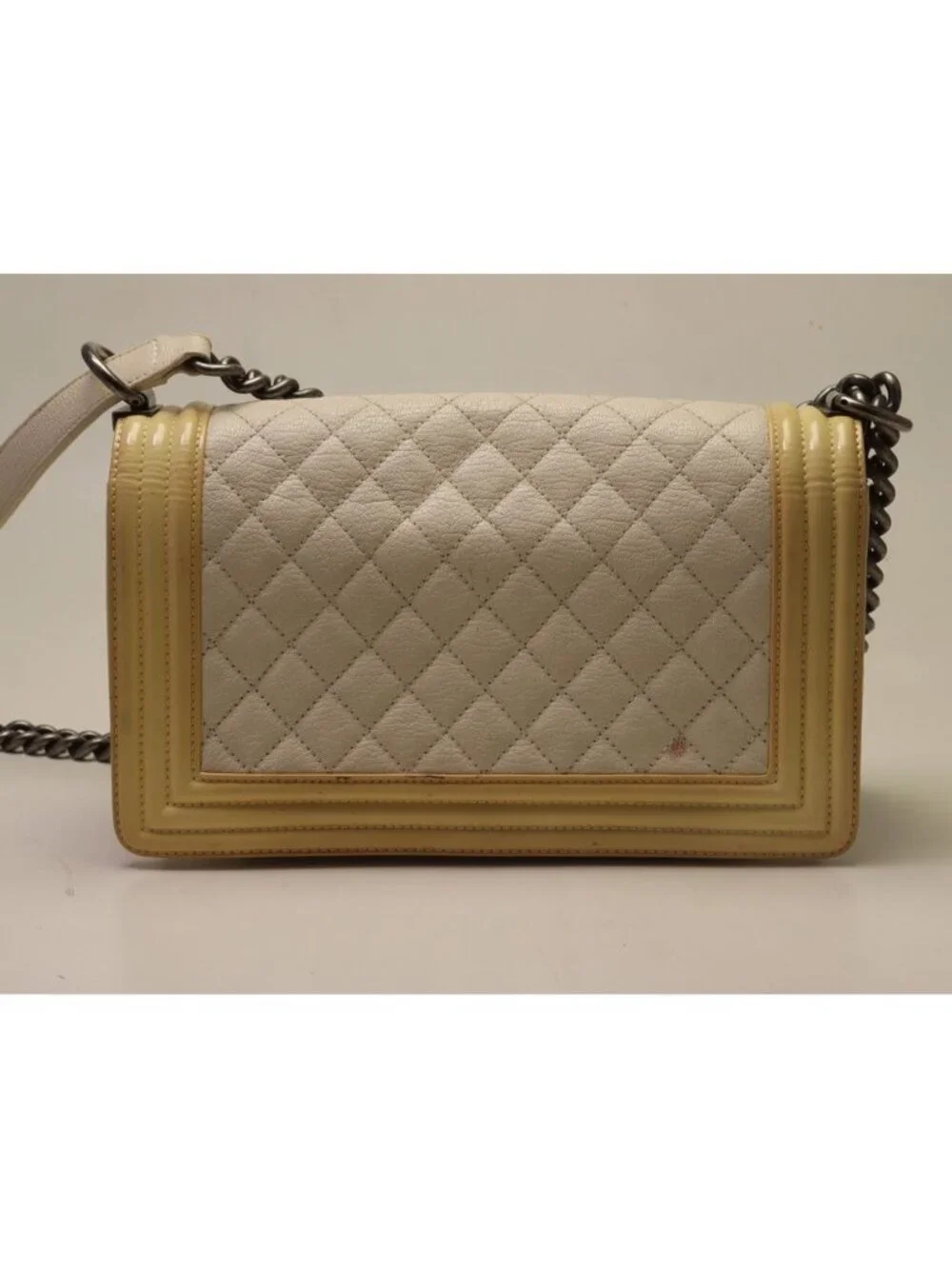Chanel Boy Leather Patent White Chain Shoulder Bag